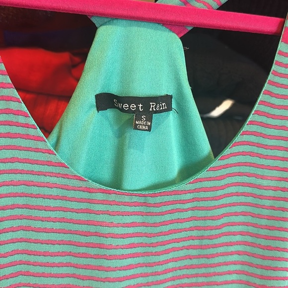 Sweet Rain green/pink striped sleeveless side zipper closure maxi dress size S - Picture 2 of 3